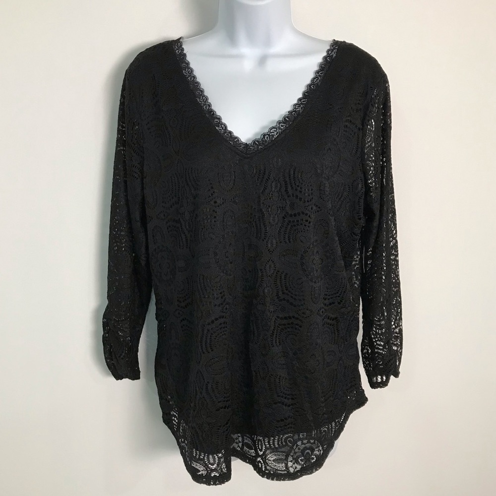 Lace top with 3/4 sleeve & criss cross back